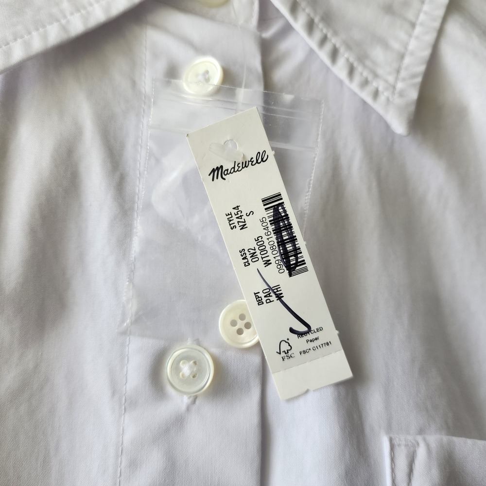 Madewell Shirt Womens Small Straight Hem Boxy Button White Cotton Poplin Top NWT - Picture 5 of 7